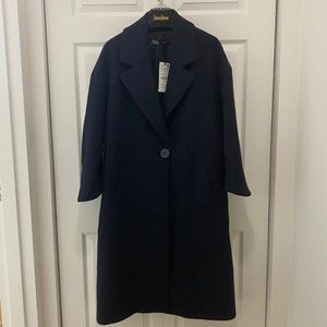 NWT ZARA Wool Blend Oversized Coat (Navy)